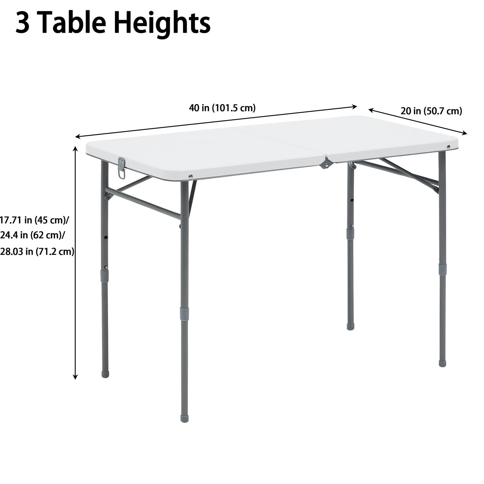 Mainstays 40″ Adjustable Height Centerfold Folding Table, White