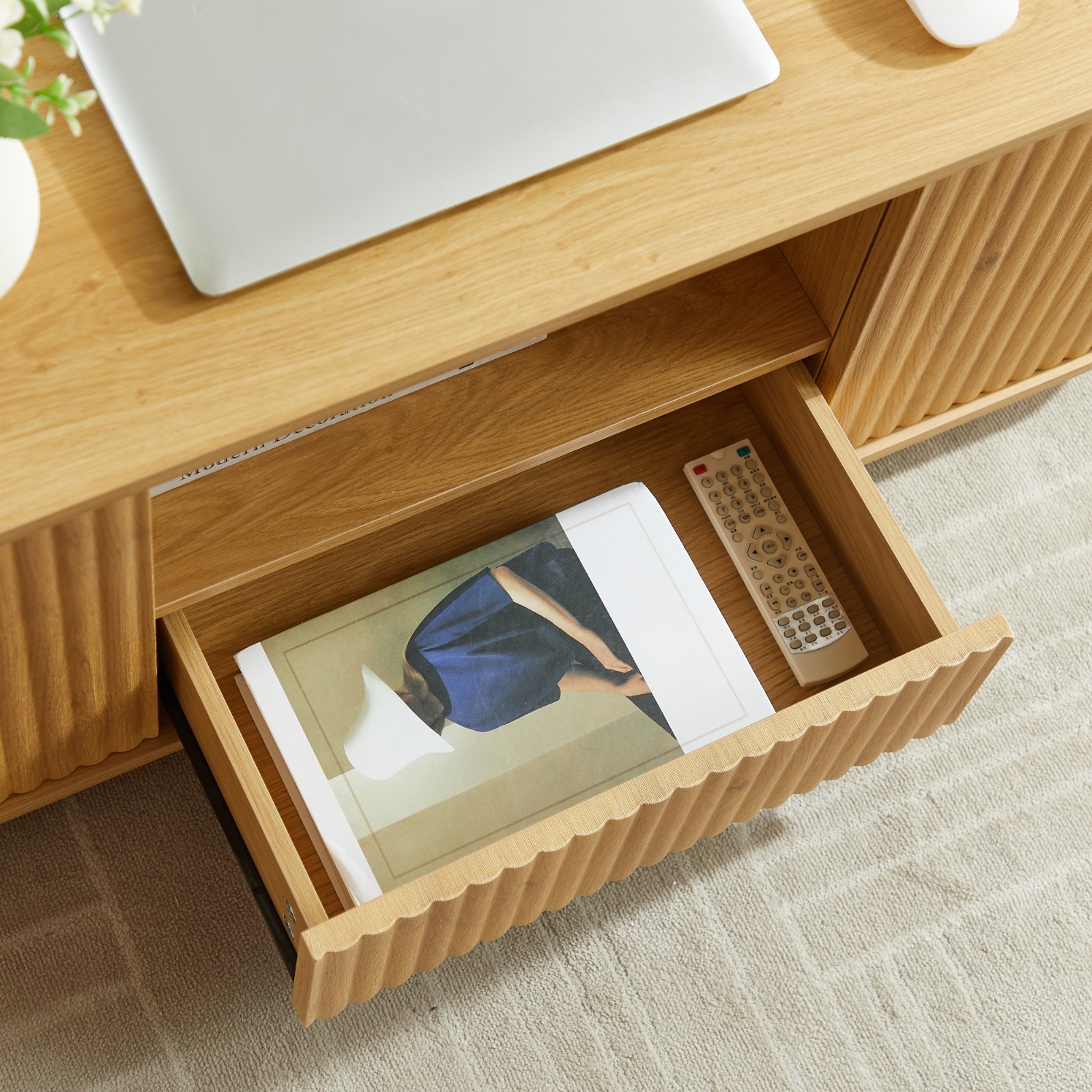 Modern Oval Coffee Table Center Table With Storage Drawers Doors For Living Room