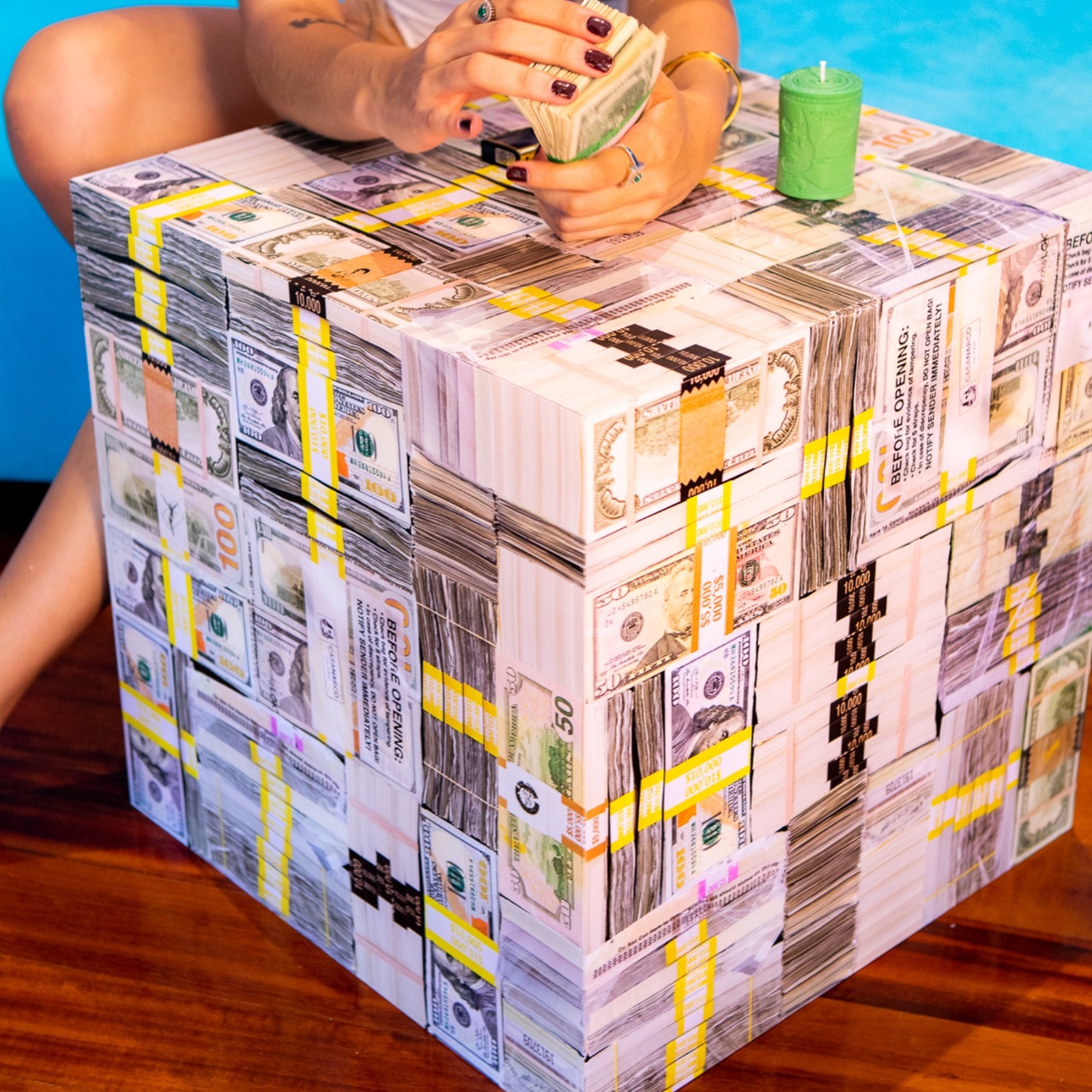 Hush Money Money Cube End Table – Hyper Realistic From All Sides Fast Shipping