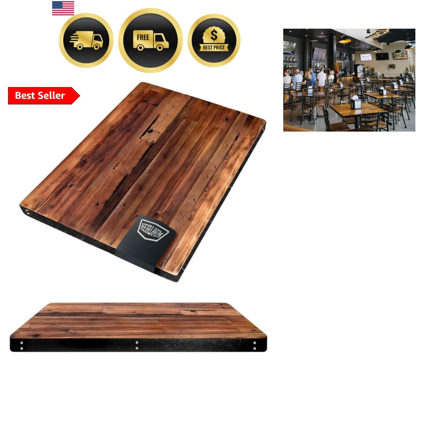 Reclaimed Wood Table Top – Rustic Recycled Solid Wooden Piece Perfect for Cou…