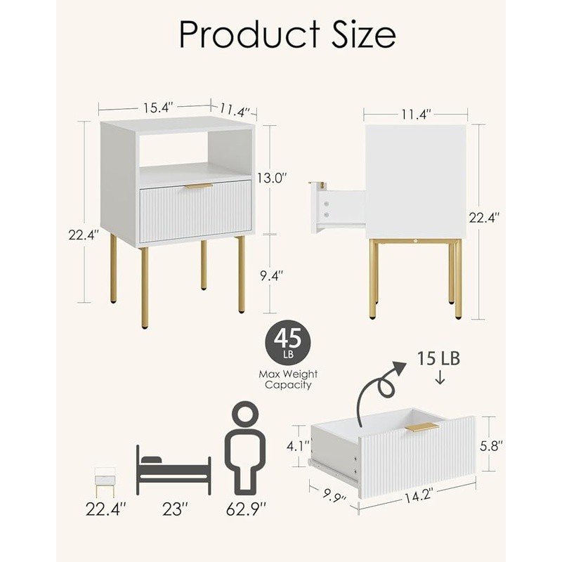 Compact Modern Nightstand Stylish Bedside Table W/ Drawer Bedroom Living Room US