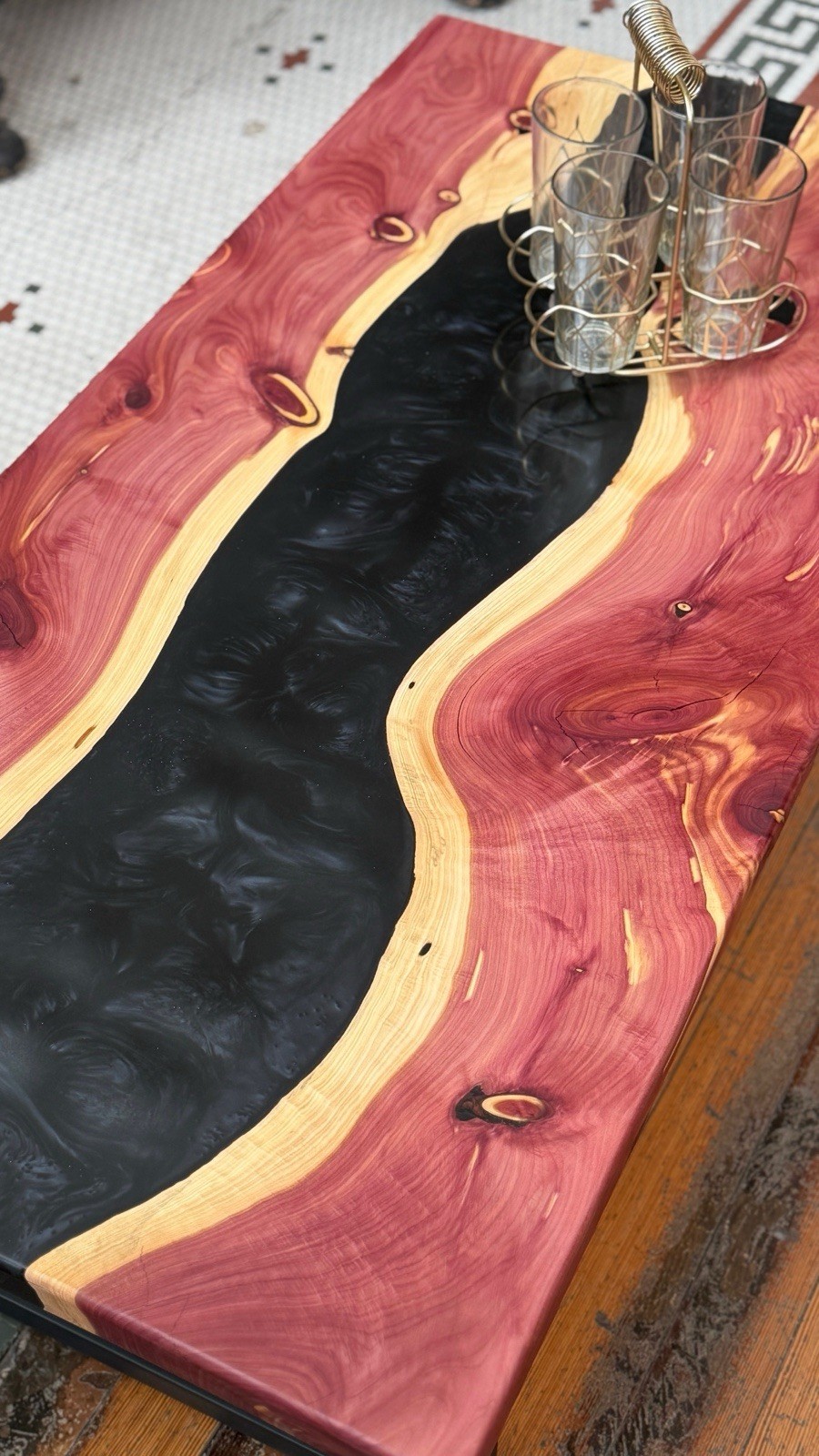 Red Cedar Black Epoxy River Coffee Table – Hand Made – Home Decor- BEAUTIFUL!
