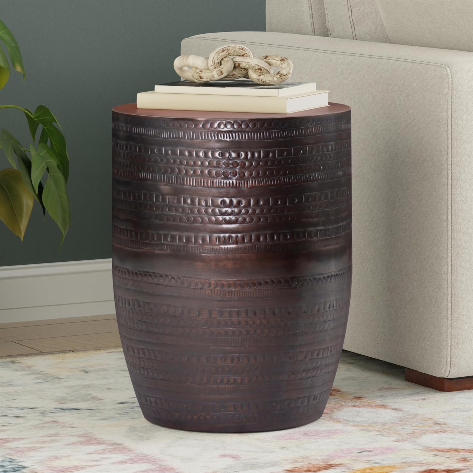 Maklaine 15 ” Metal Large Accent Side Table in Oil Rubbed Bronze