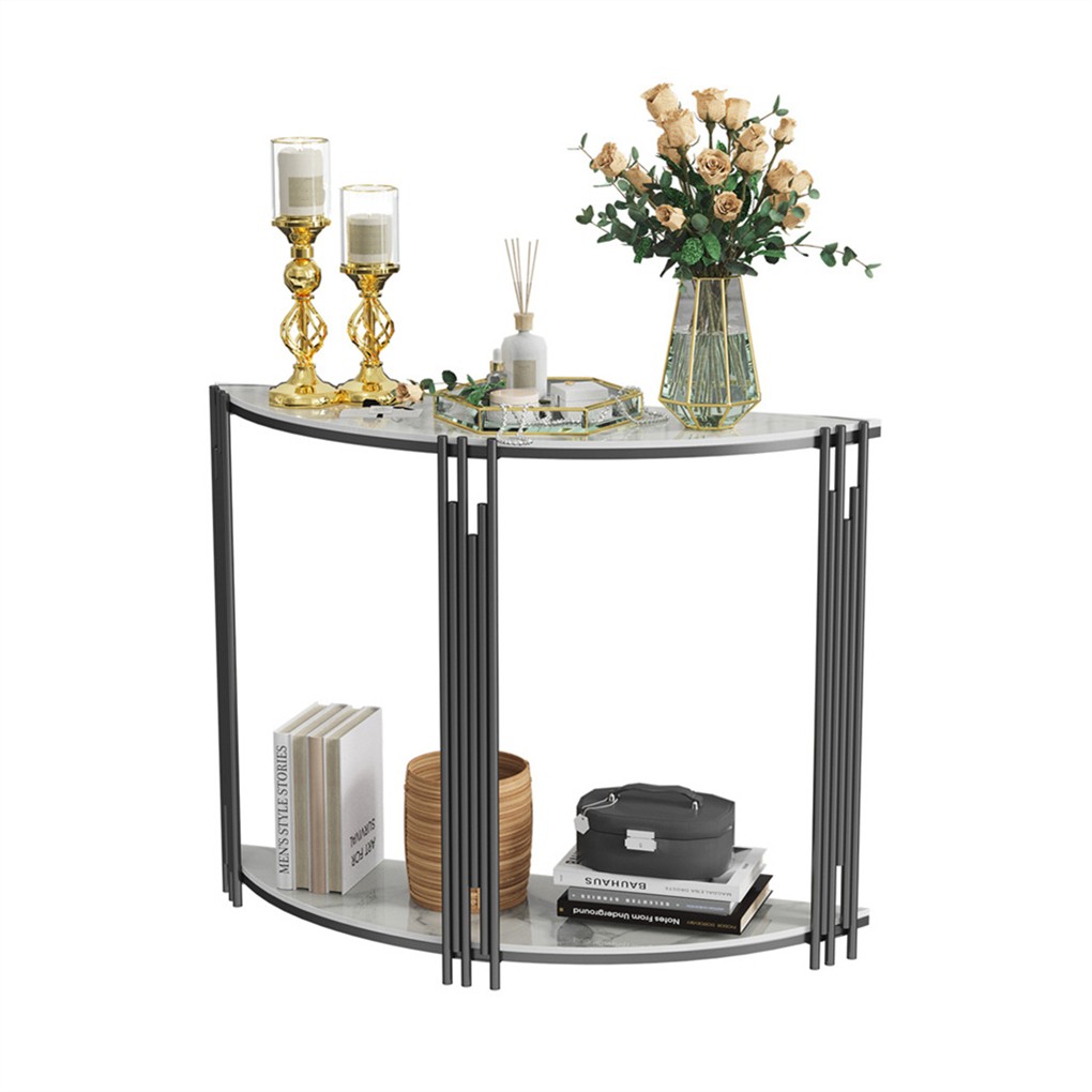 2 Tier Half Moon Marble Console Table Narrow Entryway Table Unique Geometric Leg