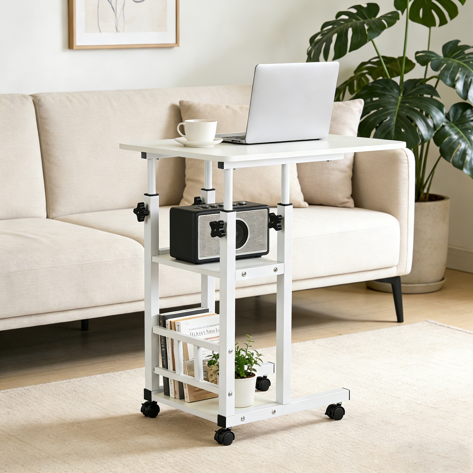 Modern Overbed Table Height Adjustable Bed Side Table Rolling Sofa End Table