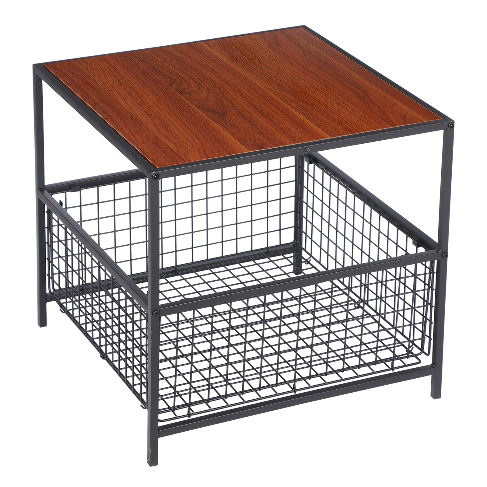 Metal Frame Compact Coffee Table Cabinet Living Room Storage Cabinet Black&Brown